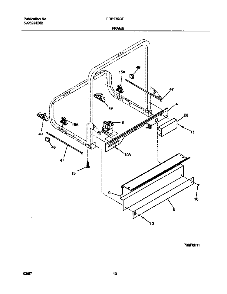 FRAME Diagram and Parts List for FDB979GFC1  Frigidaire Dishwasher