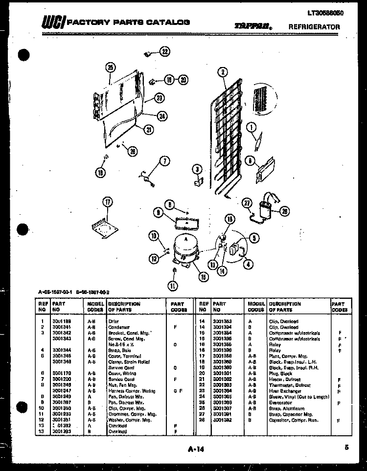SYSTEM AND AUTOMATIC DEFROST PARTS Diagram and Parts List for 95-1587-23-01  Tappan Refrigerator