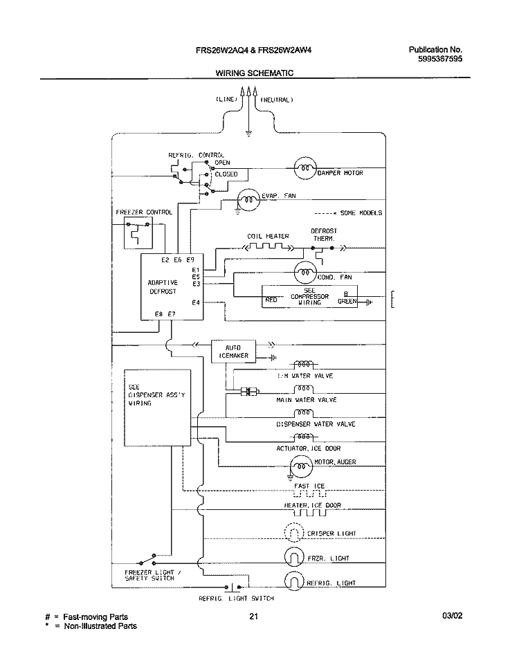WIRING SCHEAMTIC Diagram and Parts List for FRS26W2AW2  Frigidaire Refrigerator