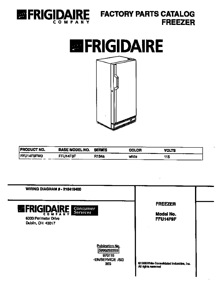 COVER Diagram and Parts List for FFU14F9FW0  Frigidaire Freezer