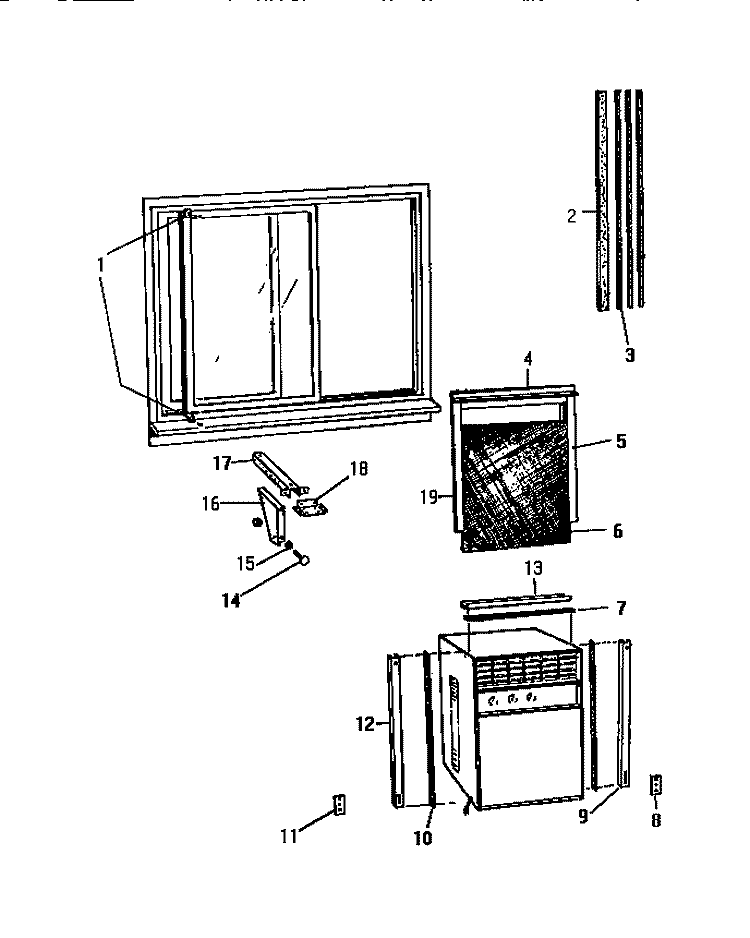 WINDOW MOUNTING Diagram and Parts List for AK087J7V1  Frigidaire Air Conditioner