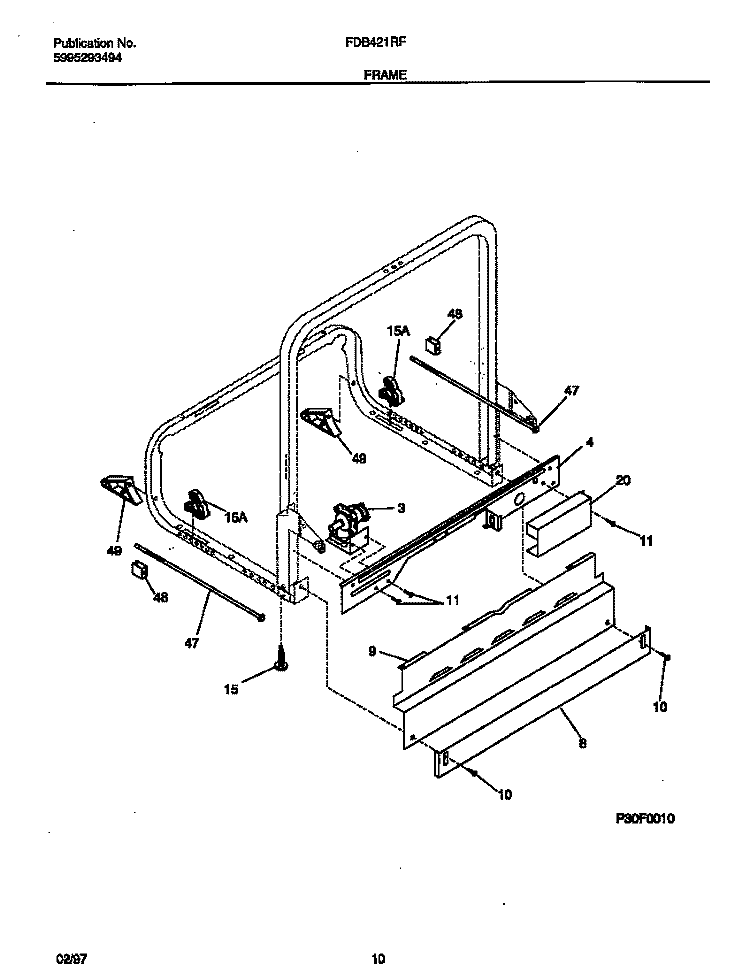 FRAME Diagram and Parts List for FDB421RFS2  Frigidaire Dishwasher