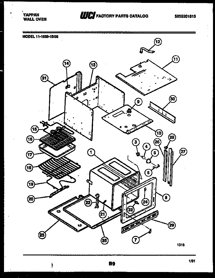 BODY PARTS Diagram and Parts List for 11-1559-00-02  Tappan Wall Oven