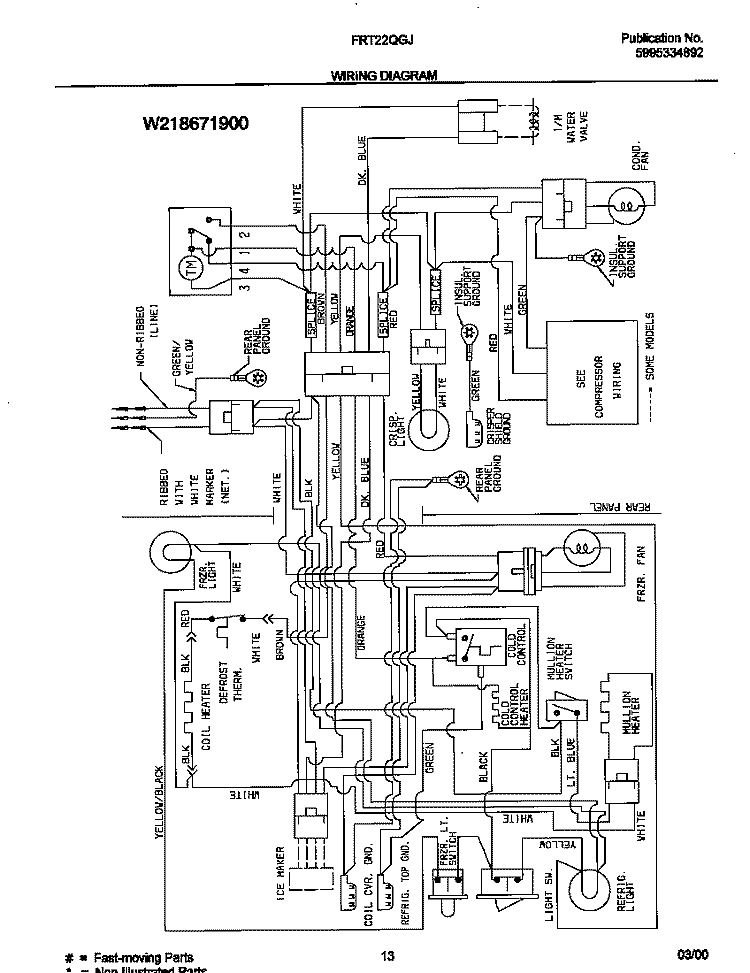 WIRING DIAGRAM Diagram and Parts List for FRT22QGJB1  Frigidaire Refrigerator