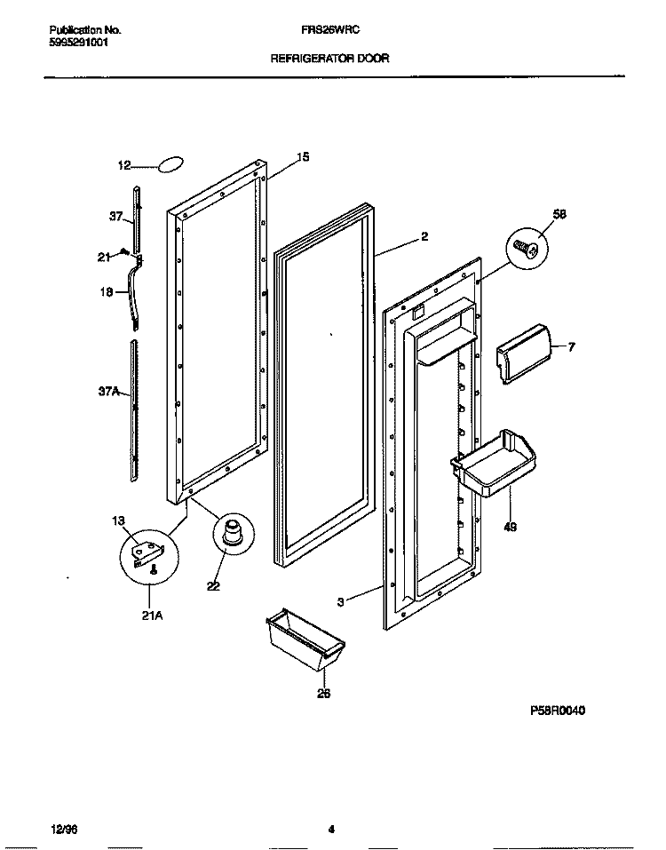 REFRIGERATOR DOOR Diagram and Parts List for FRS26WRCD5  Frigidaire Refrigerator