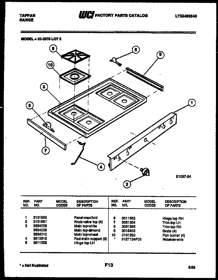 COOKTOP PARTS Diagram and Parts List for 30-3978-00-05  Tappan Range