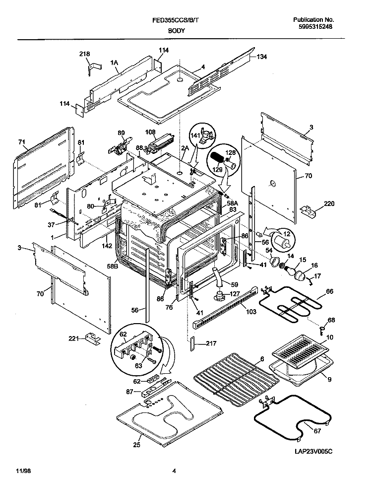 BODY Diagram and Parts List for FED355CCBF  Frigidaire Range