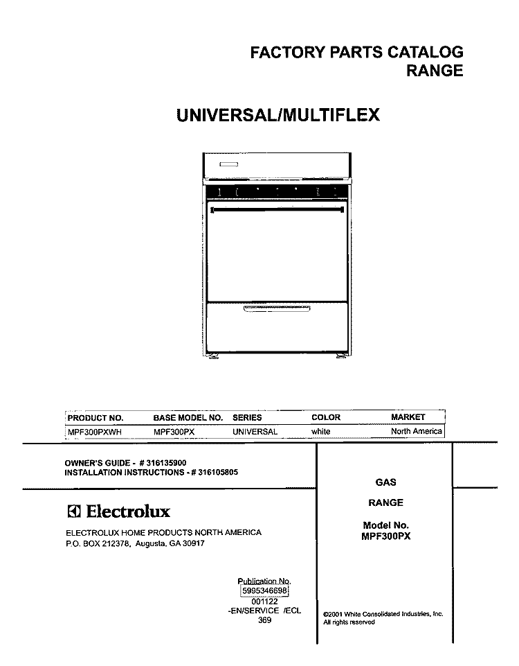 COVER Diagram and Parts List for MPF300PXWH  Uni Range