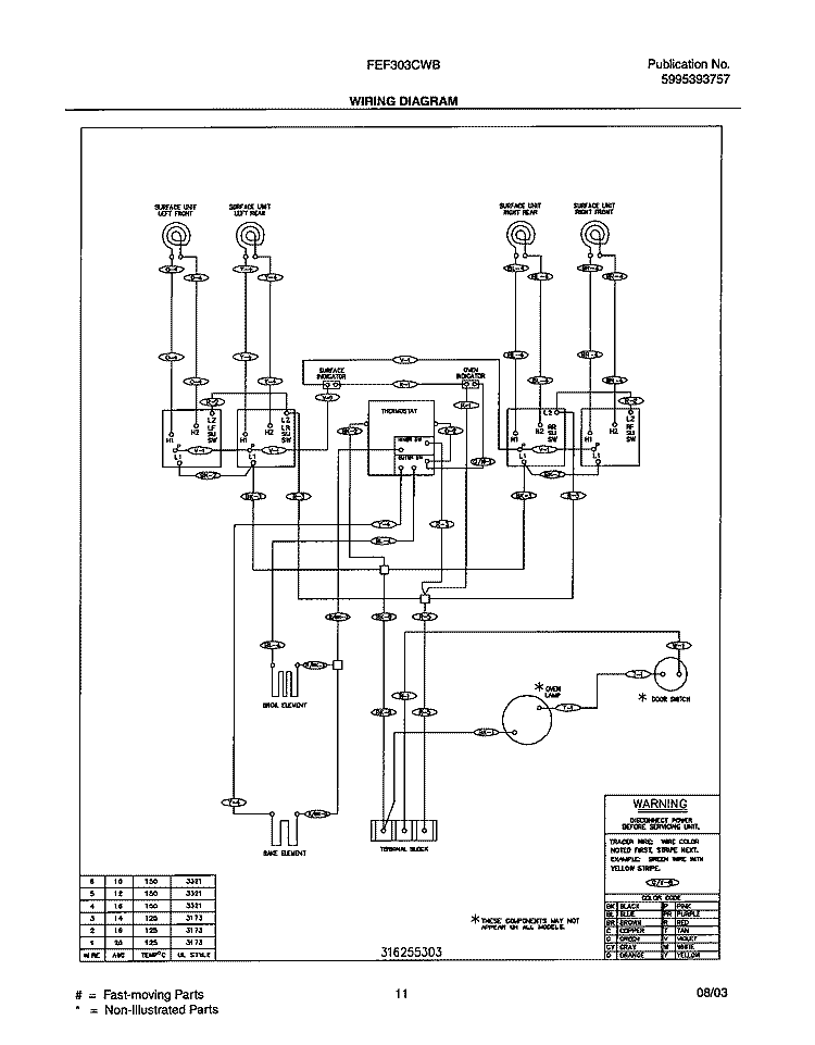 WIRING DIAGRAM Diagram and Parts List for FEF303CWB  Frigidaire Range