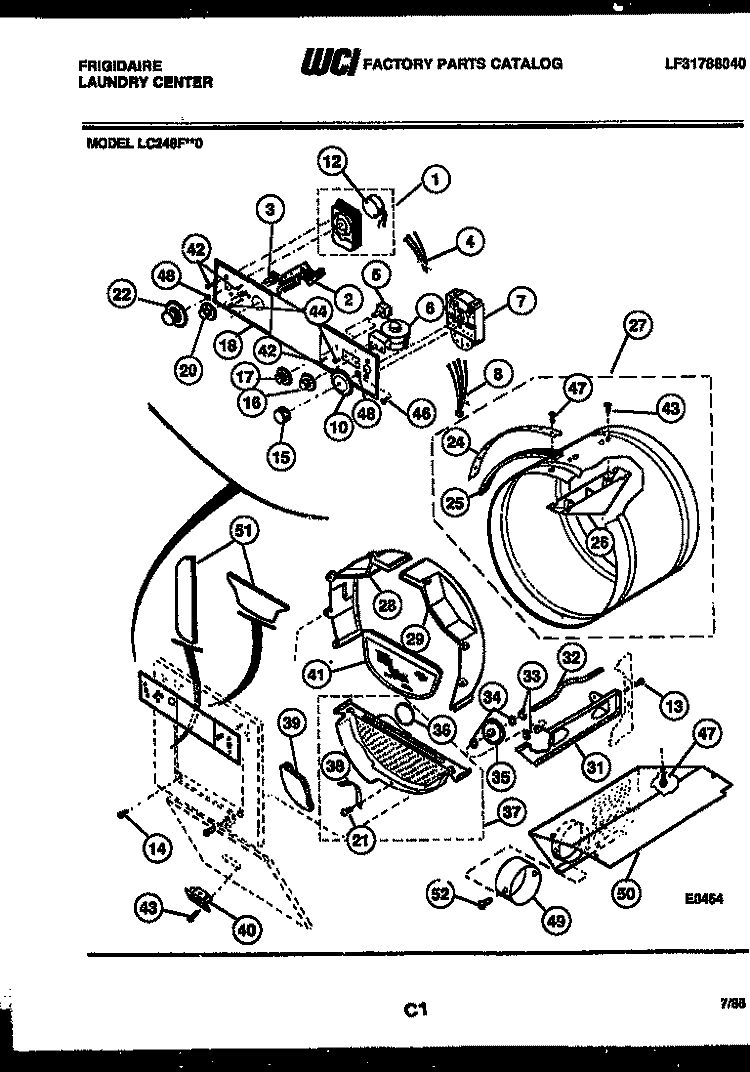 CONSOLE, CONTROL AND DRUM Diagram and Parts List for LC248FL0  Frigidaire Washer