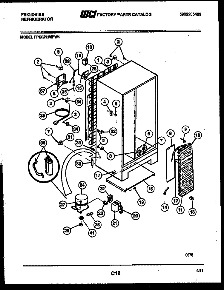 SYSTEM AND AUTOMATIC DEFROST PARTS Diagram and Parts List for FPCE22V3FF1  Frigidaire Refrigerator