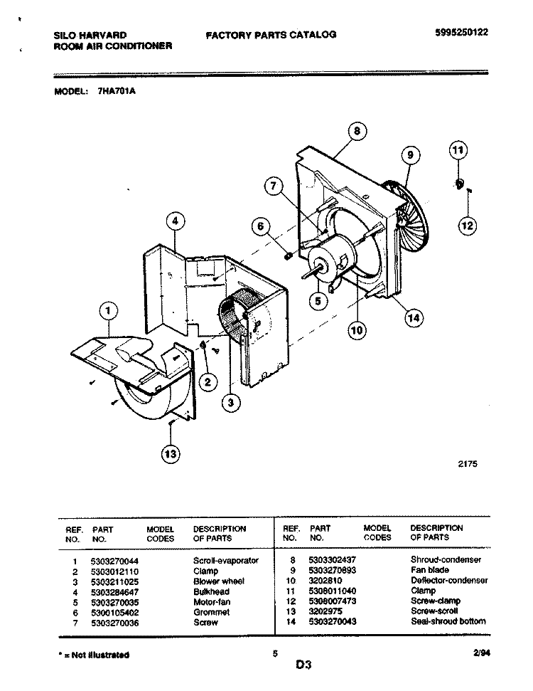 MOTOR / FAN Diagram and Parts List for 7HA701A  Frigidaire Air Conditioner