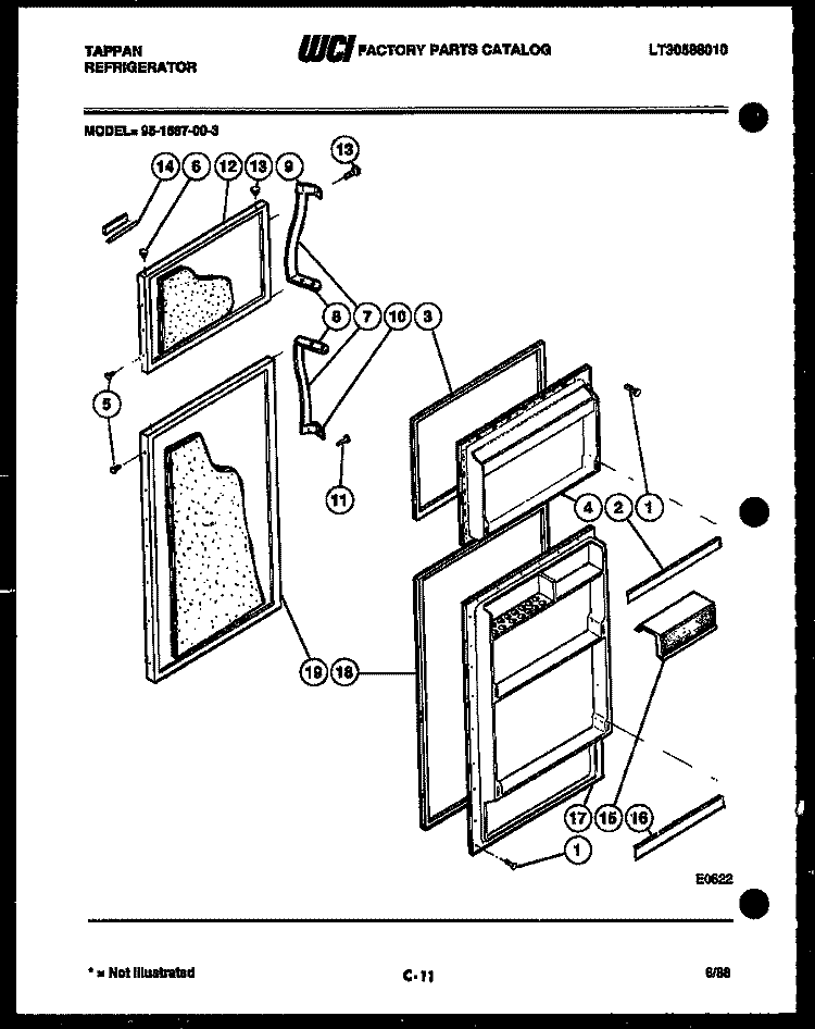 DOOR PARTS Diagram and Parts List for 95-1587-00-03  Tappan Refrigerator