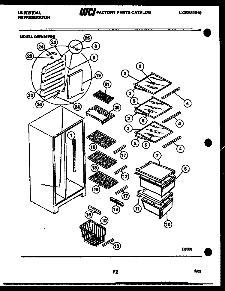 SHELVES AND SUPPORTS Diagram and Parts List for GSIW36BH1  Frigidaire Refrigerator