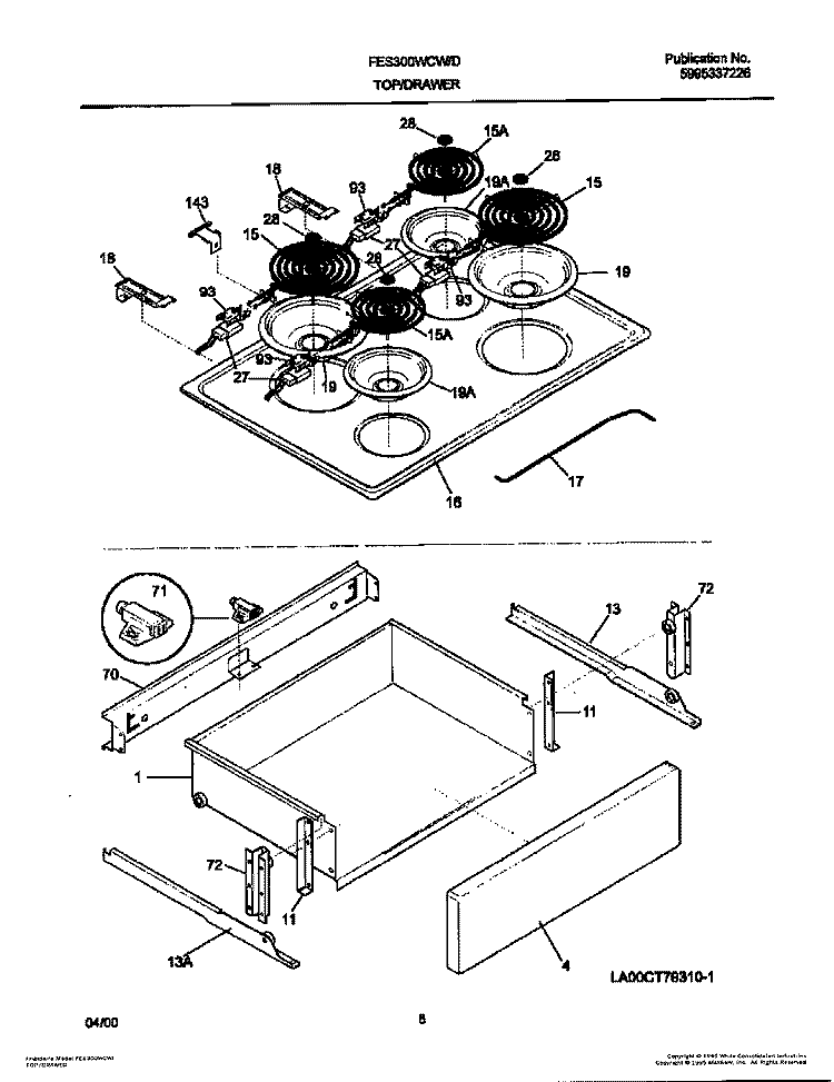 TOP / DRAWER Diagram and Parts List for FES300WCDI  Frigidaire Range