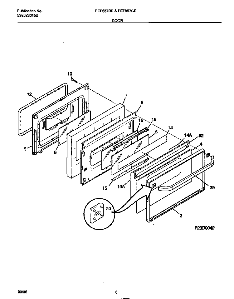 DOOR Diagram and Parts List for FEF357CESA  Frigidaire Range
