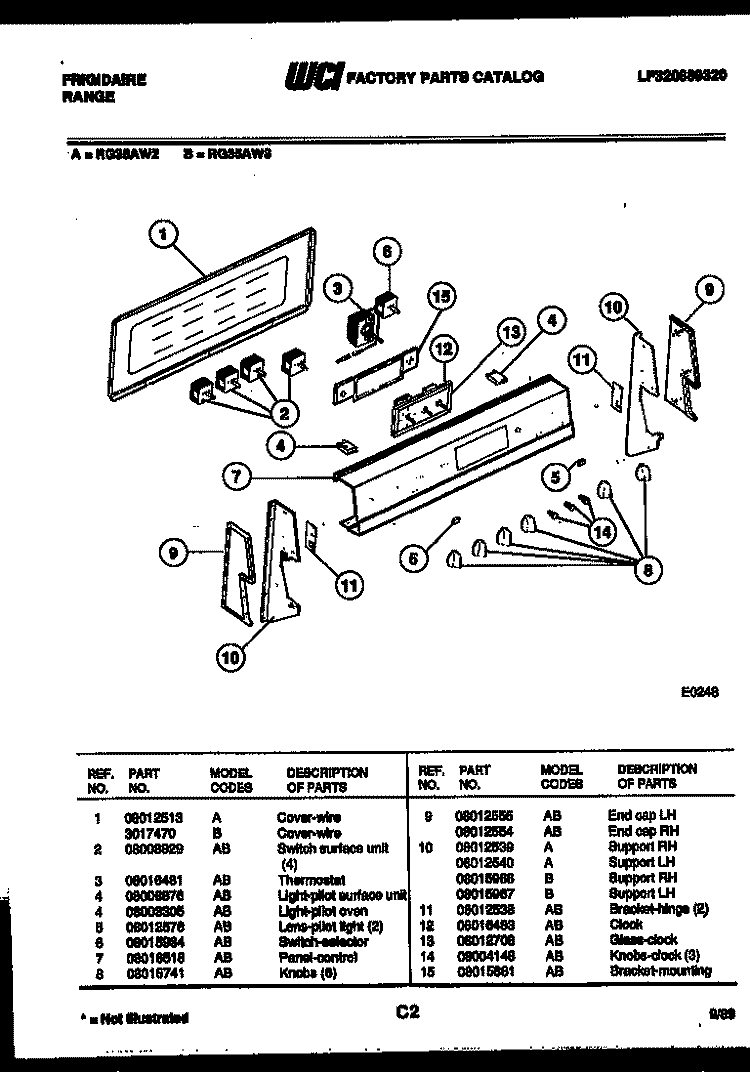 CONTROL PANEL Diagram and Parts List for RG35AL2  Frigidaire Range