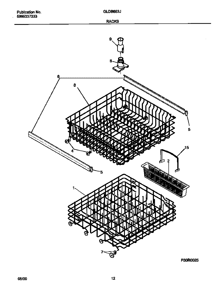 RACK Diagram and Parts List for GLDB653JS0  Frigidaire Dishwasher