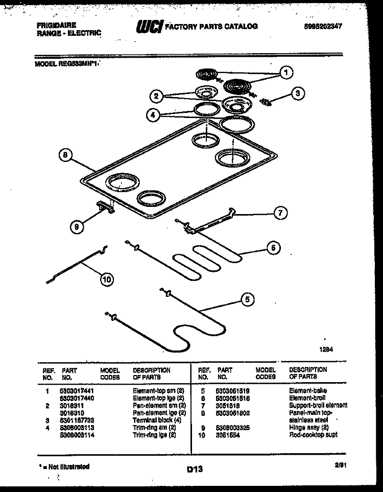 COOKTOP AND BROILER PARTS Diagram and Parts List for REG533MNW1  Frigidaire Range