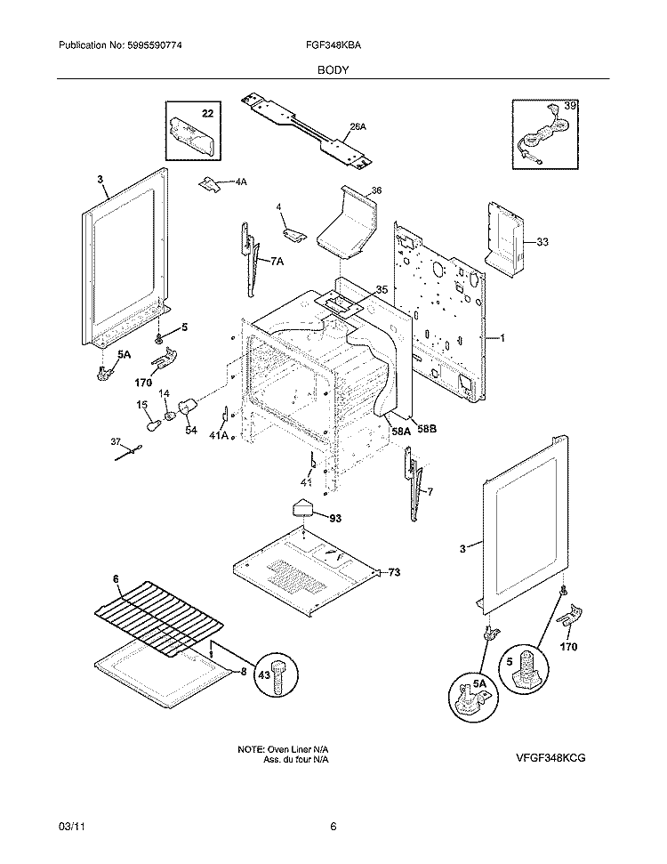 BODY Diagram and Parts List for FGF348KBA  Frigidaire Range