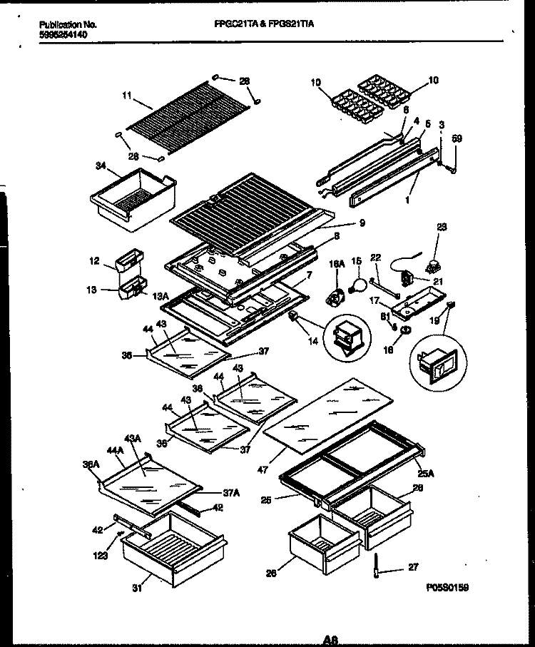 SHELVES AND SUPPORTS Diagram and Parts List for FPGC21TAL1  Frigidaire Refrigerator