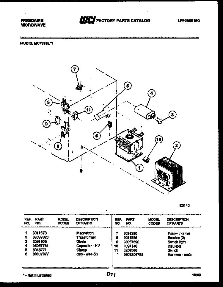 POWER CONTROL Diagram and Parts List for MCT890L1  Frigidaire Microwave