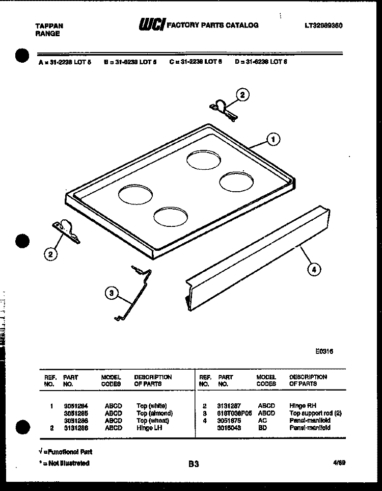 COOKTOP PARTS Diagram and Parts List for 31-2238-00-06  Tappan Range