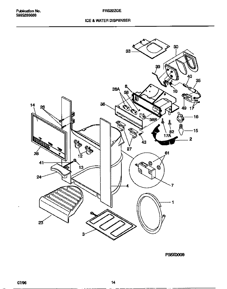 ICE & WATER DISPENSER Diagram and Parts List for FRS22ZGEB0  Frigidaire Refrigerator
