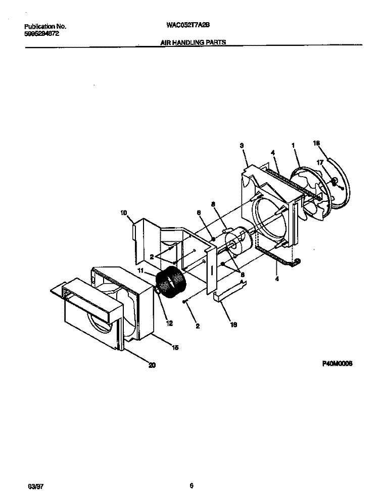 AIR HANDLING PARTS Diagram and Parts List for WAC052T7A2B  Frigidaire Air Conditioner