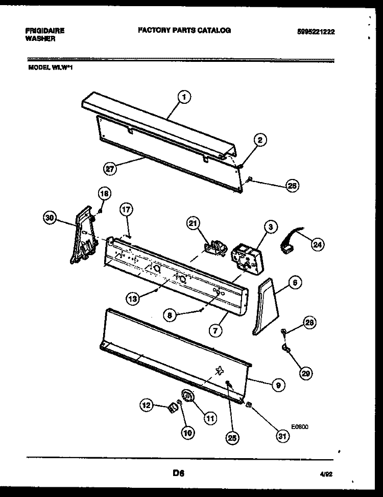 CONSOLE AND CONTROL PARTS Diagram and Parts List for WLW1  Frigidaire Washer