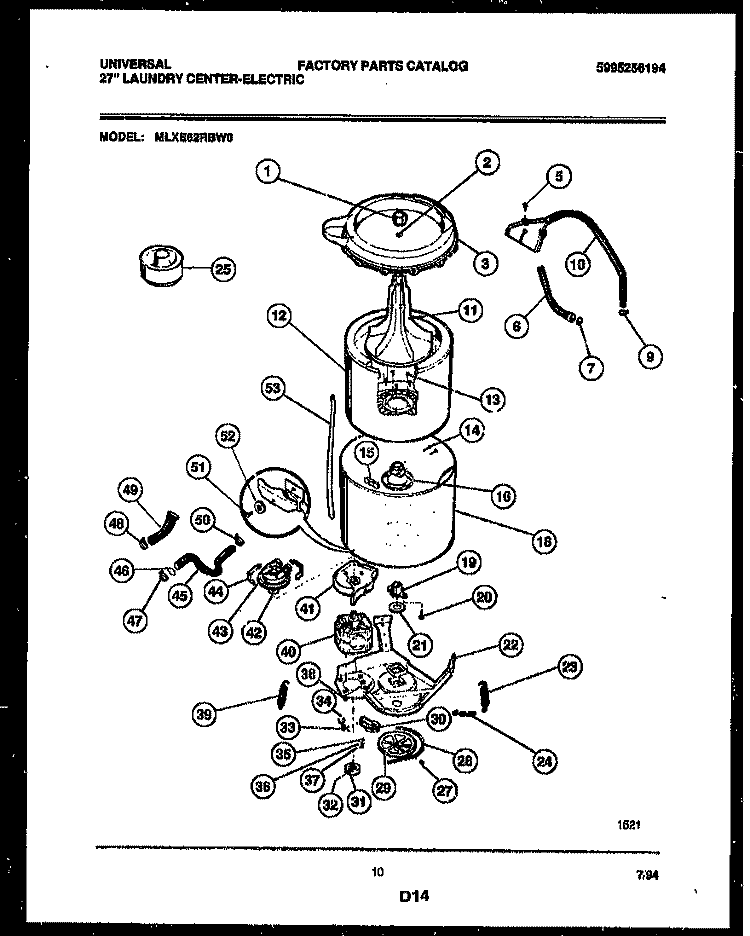 TUB DETAIL Diagram and Parts List for MLXE62RBW0  Tappan Washer Dryer Combo
