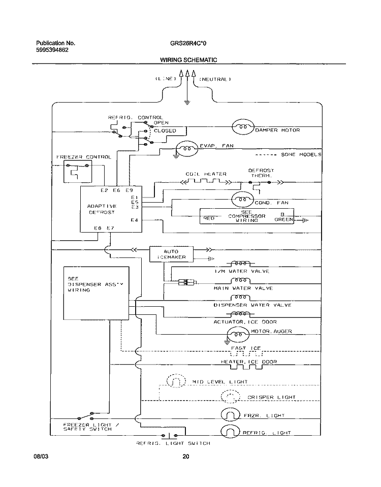 WIRING SCHEMATIC Diagram and Parts List for GRS26R4CW0  Gibson Refrigerator