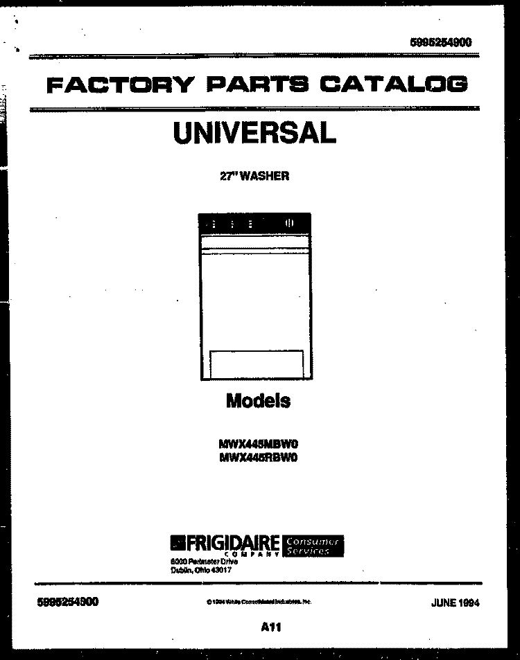 COVER Diagram and Parts List for MWX445RBW0  Tappan Washer