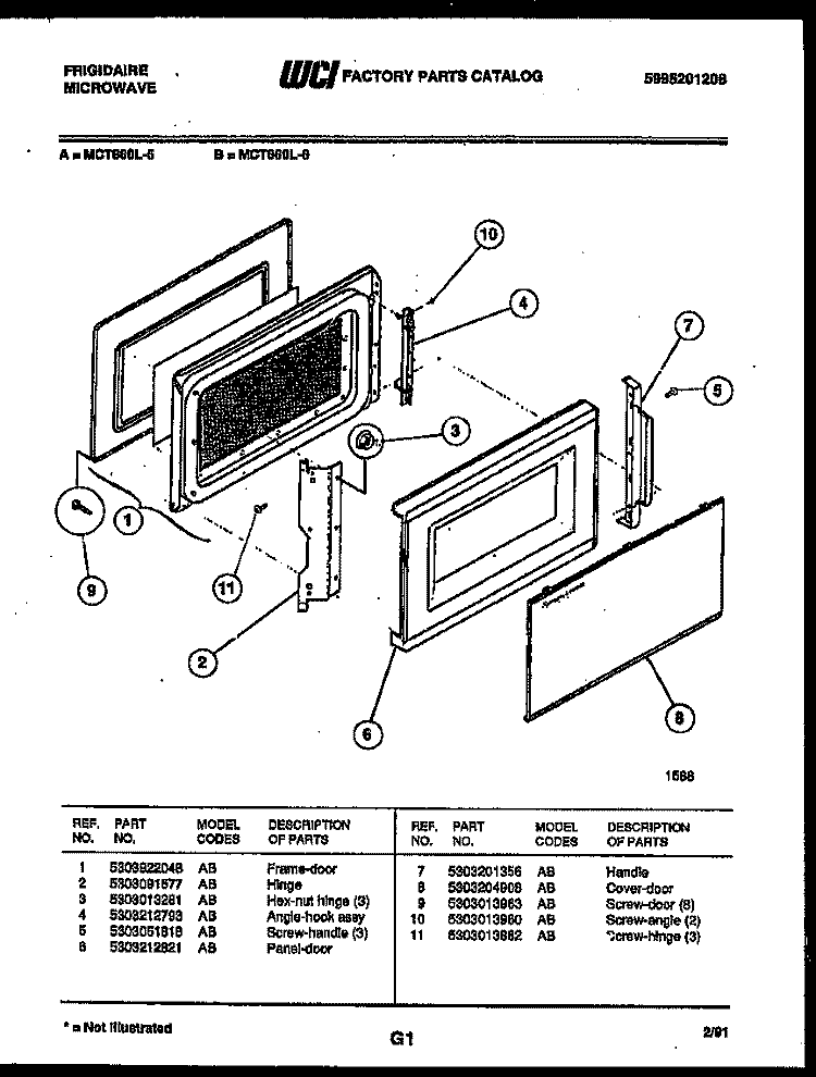 DOOR PARTS Diagram and Parts List for MCT860L5  Frigidaire Microwave