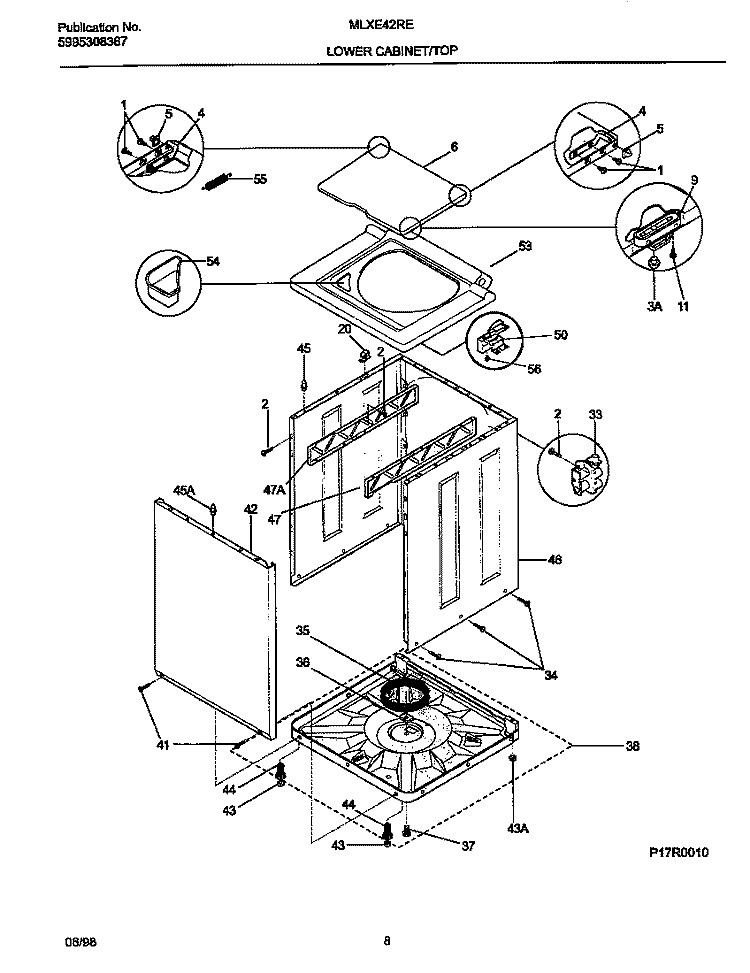 LOWER CABINET / TOP Diagram and Parts List for MLXE42RED4  Frigidaire Washer Dryer Combo
