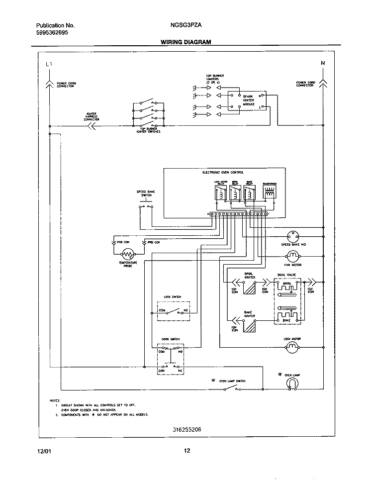 WIRING DIAGRAM Diagram and Parts List for NGSG3PZAQD  Frigidaire Range