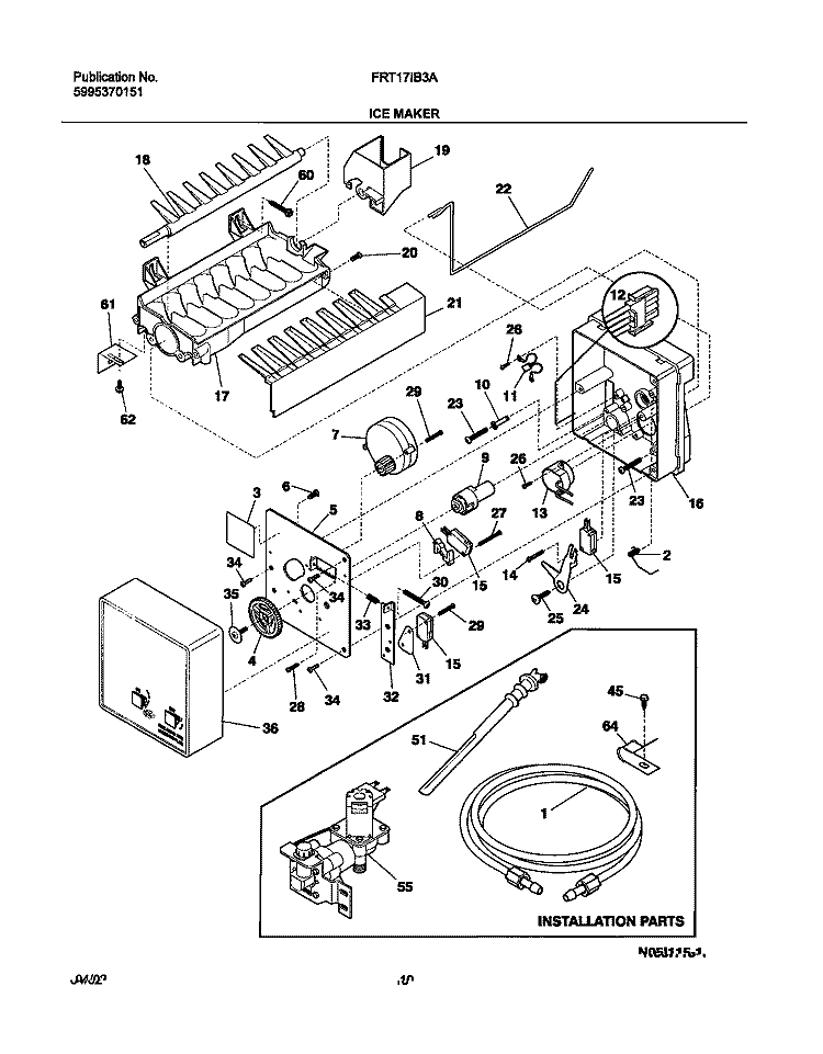 ICE MAKER Diagram and Parts List for FRT17IB3AW2  Frigidaire Refrigerator