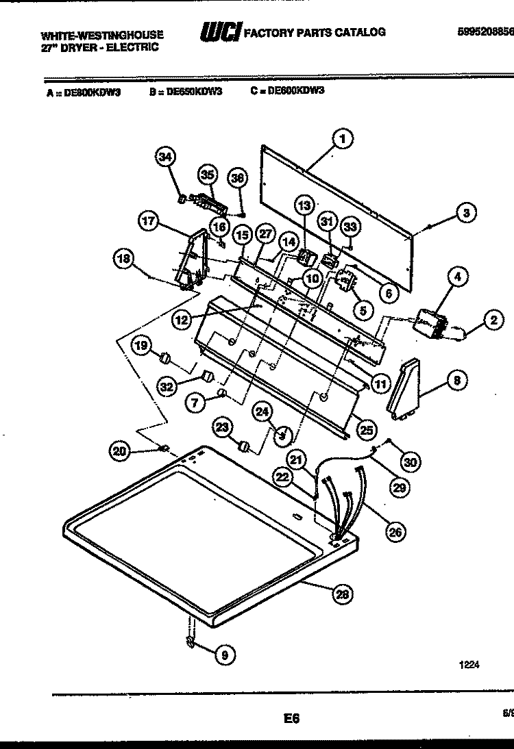 CONSOLE AND CONTROL PARTS Diagram and Parts List for DE650KDW3  Frigidaire Dryer