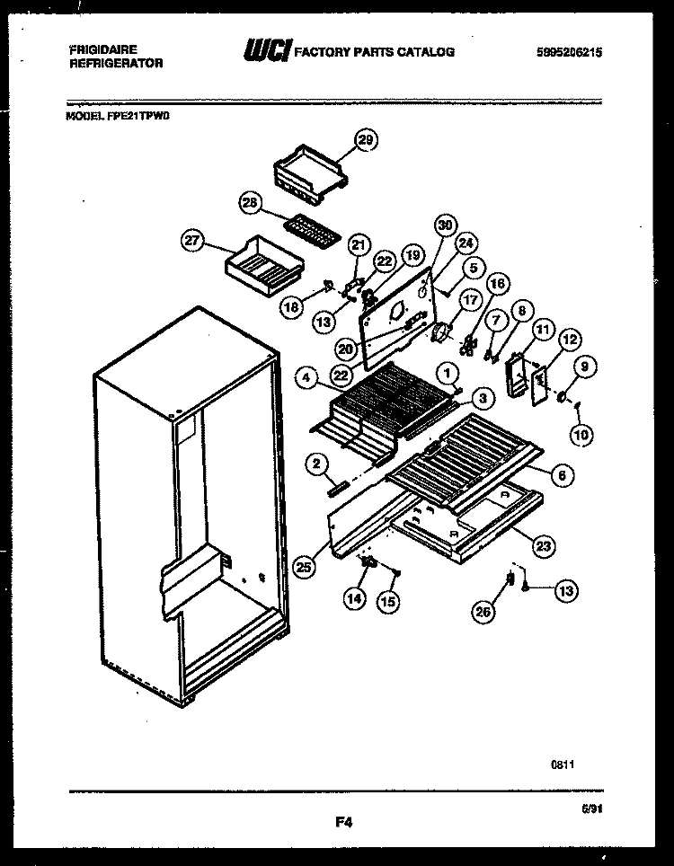 SHELVES AND SUPPORTS Diagram and Parts List for FPE21TPW0  Frigidaire Refrigerator