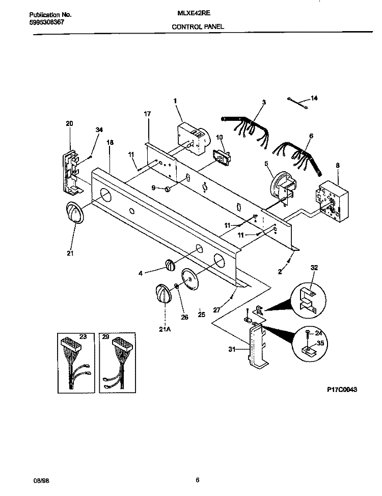 CONTROL PANEL Diagram and Parts List for MLXE42RED4  Frigidaire Washer Dryer Combo