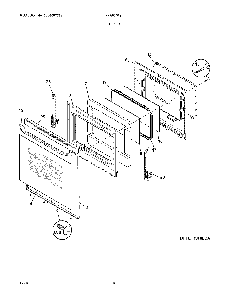DOOR Diagram and Parts List for FFEF3018LBB  Frigidaire Range