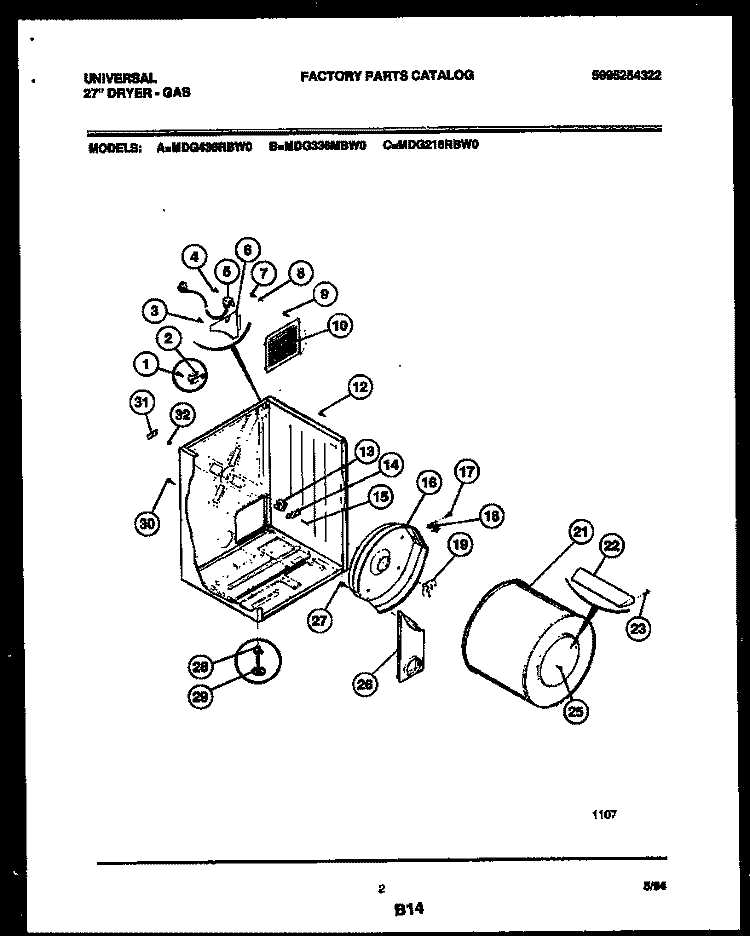 CABINET AND COMPONENT PARTS Diagram and Parts List for MDG436MBW0  Kelvinator Dryer