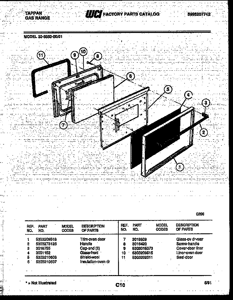 DOOR PARTS Diagram and Parts List for 30-3350-23-01  Tappan Range