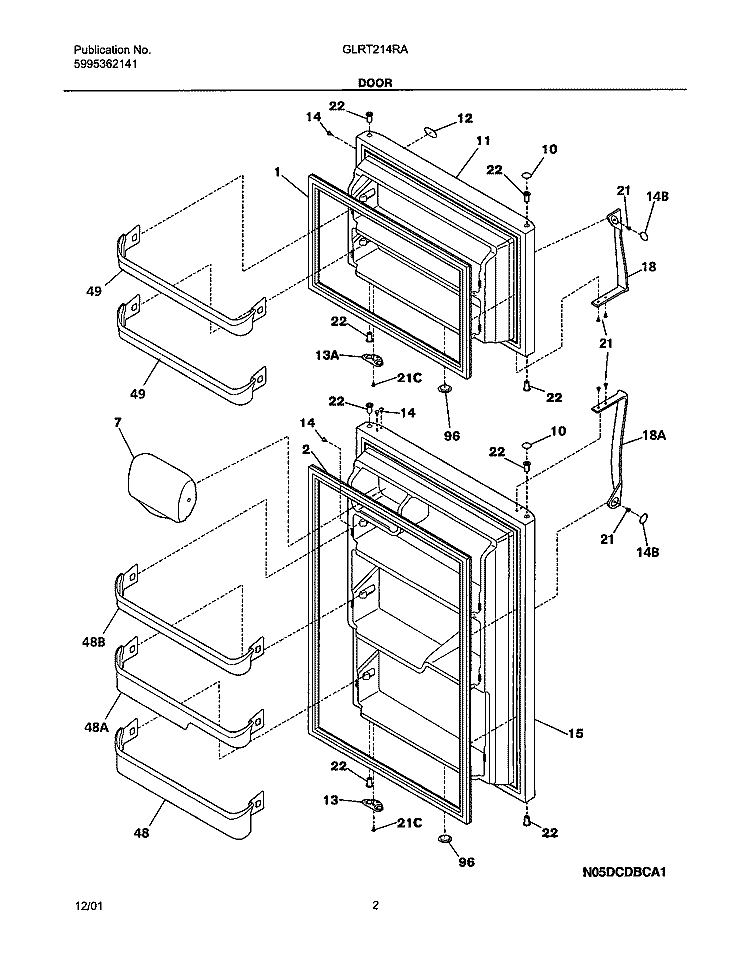 DOOR Diagram and Parts List for GLRT214RAB2  Frigidaire Refrigerator