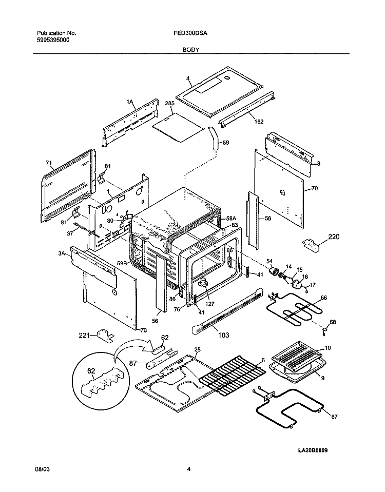 BODY Diagram and Parts List for FED300DSA  Frigidaire Range