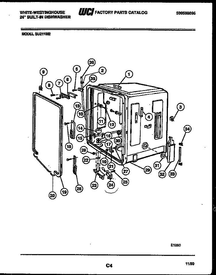 TUB AND FRAME PARTS Diagram and Parts List for SU211MD2  Frigidaire Dishwasher