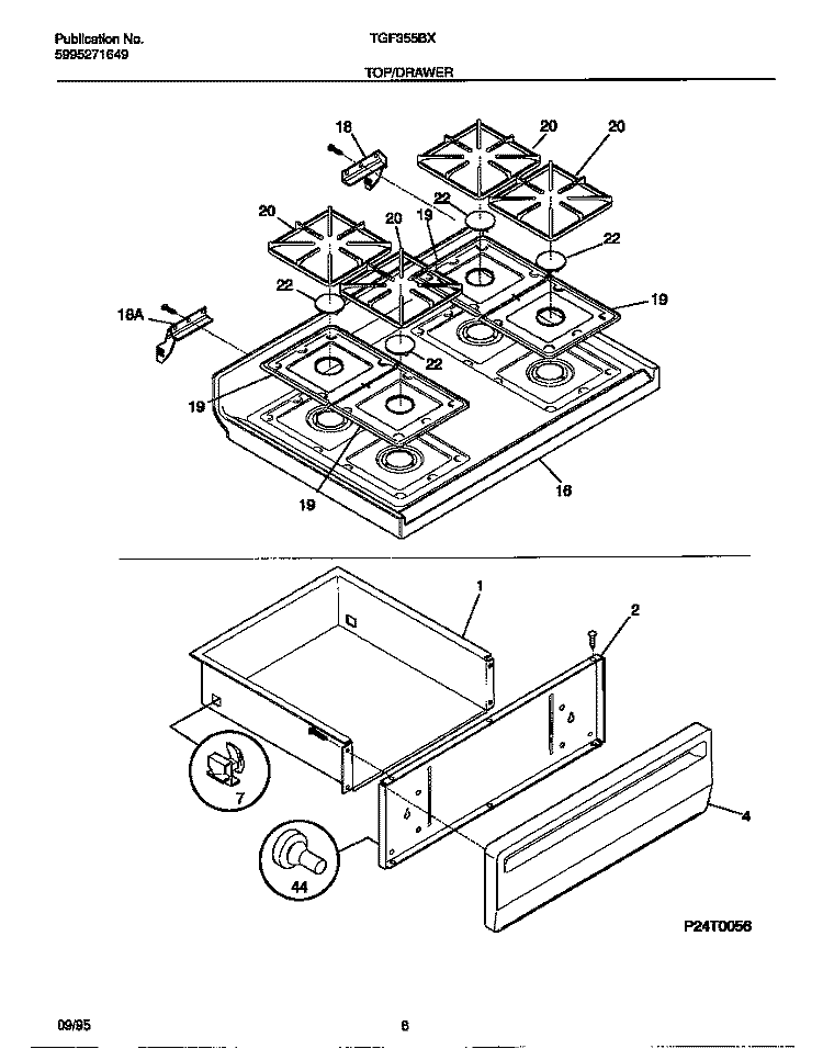 TOP / DRAWER Diagram and Parts List for TGF355BXDA  Tappan Range