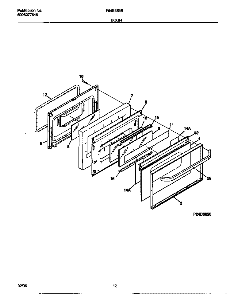 DOOR Diagram and Parts List for F64B353BDB  Frigidaire Range