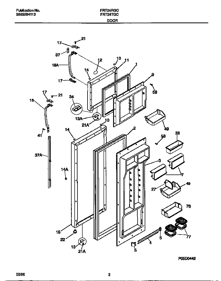 DOOR Diagram and Parts List for FRT24RGCD2  Frigidaire Refrigerator