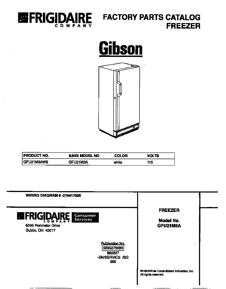 COVER Diagram and Parts List for GFU21M9AW6  Gibson Freezer
